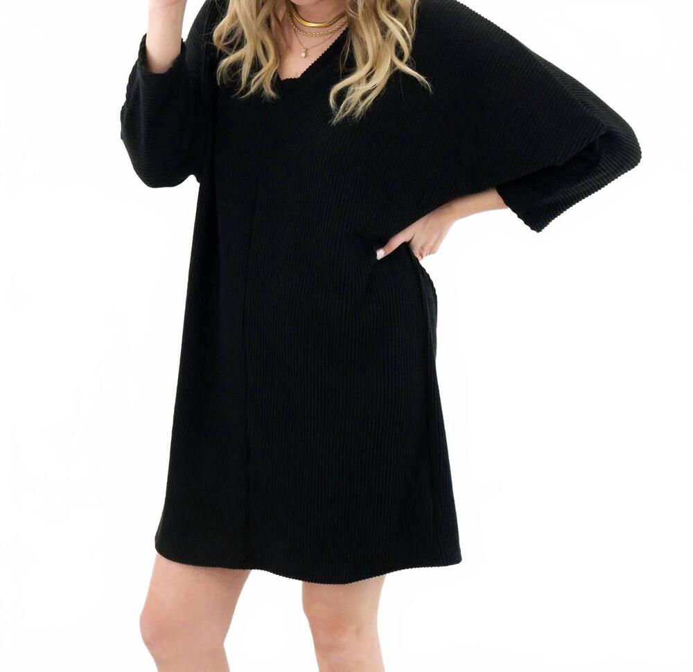 NEW ENTRO v-neck long sleeve basic dress in black